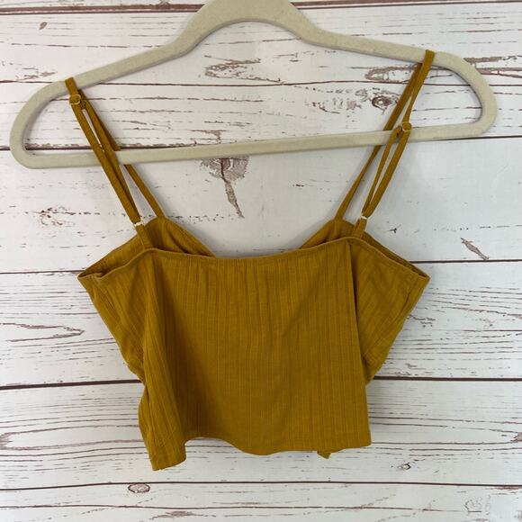 Windsor M Mustard Marigold Yellow Ribbed Knit Tie Knot Front Cami Crop Top - Picture 4 of 7